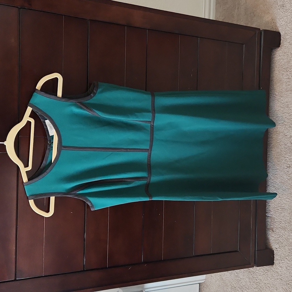 Loft green A-line dress with black piping